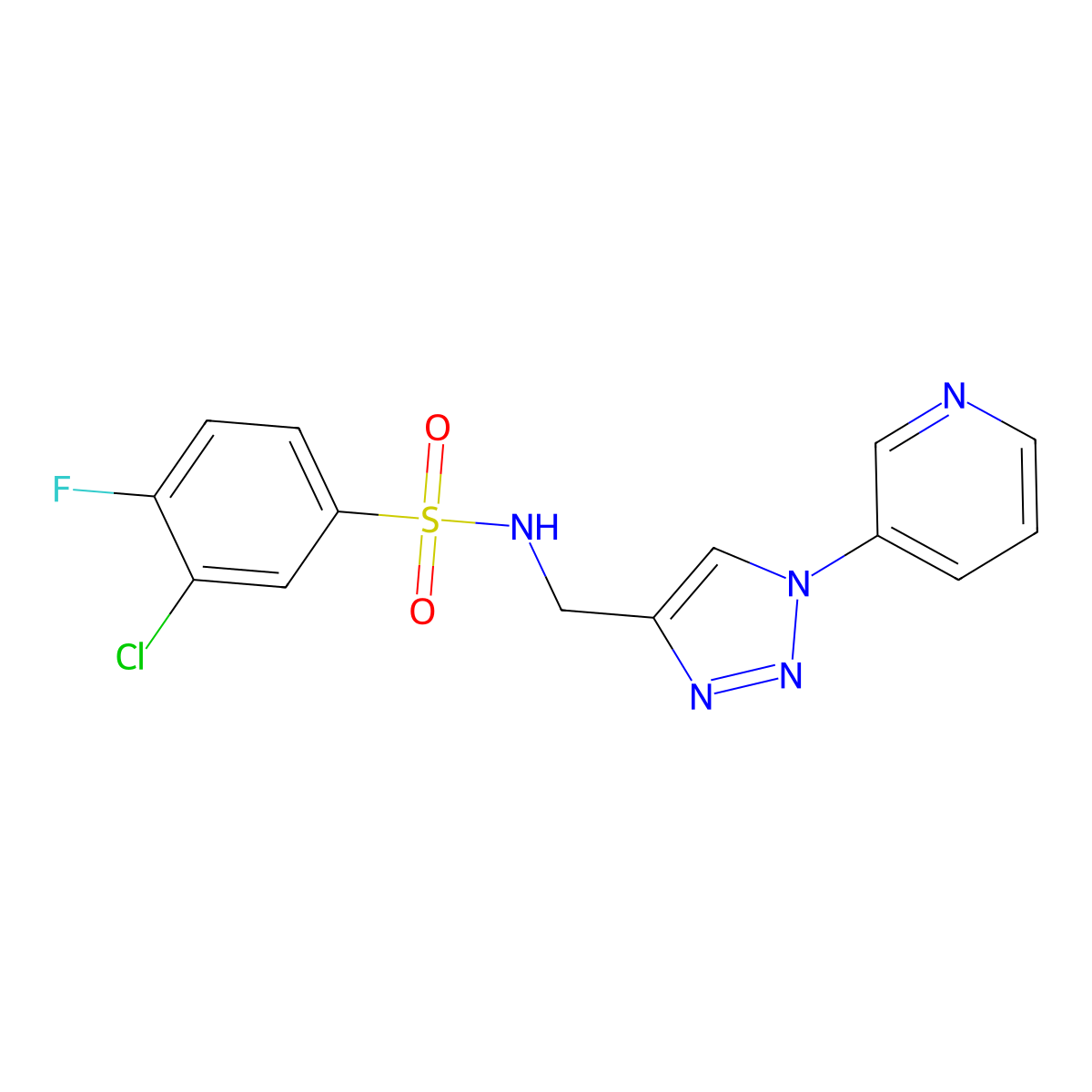 3-chloro-4-fluoro-N-((1-(pyridin-3-yl)-1H-1,2,3-triazol-4-yl)methyl)benzenesulfonamide molecular structure, CAS 2034271-01-5