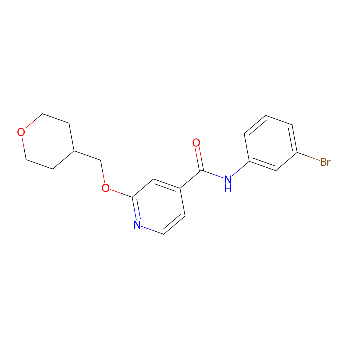 N-(3-bromophenyl)-2-((tetrahydro-2H-pyran-4-yl)methoxy)isonicotinamide molecular structure, CAS 2034271-02-6