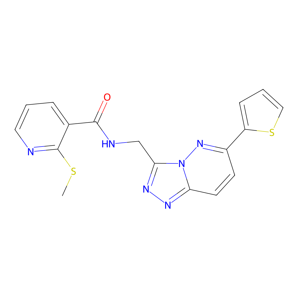 2-(methylthio)-N-((6-(thiophen-2-yl)-[1,2,4]triazolo[4,3-b]pyridazin-3-yl)methyl)nicotinamide molecular structure, CAS 2034271-04-8