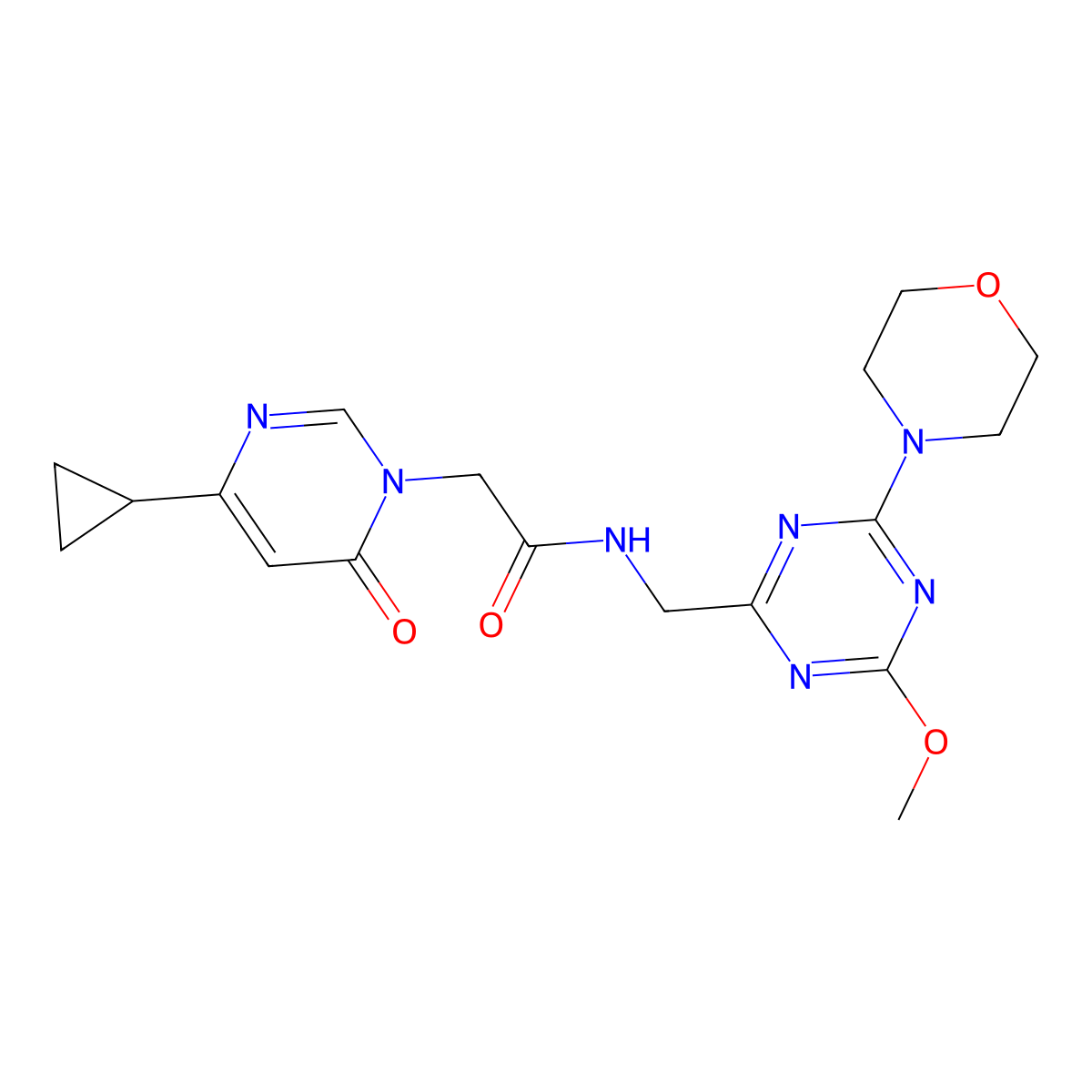 2-(4-cyclopropyl-6-oxopyrimidin-1(6H)-yl)-N-((4-methoxy-6-morpholino-1,3,5-triazin-2-yl)methyl)acetamide molecular structure, CAS 2034271-07-1