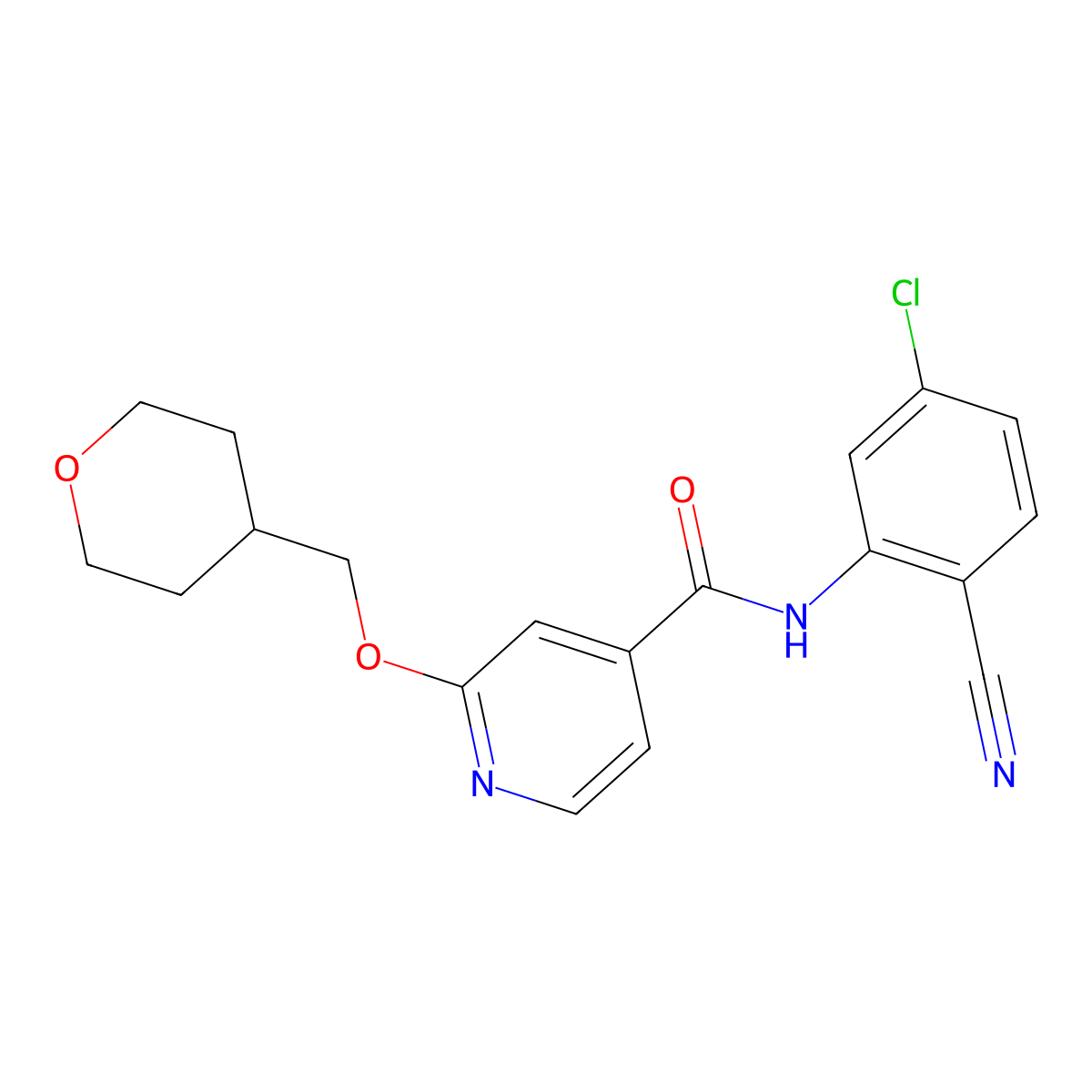 N-(5-chloro-2-cyanophenyl)-2-((tetrahydro-2H-pyran-4-yl)methoxy)isonicotinamide molecular structure, CAS 2034271-09-3
