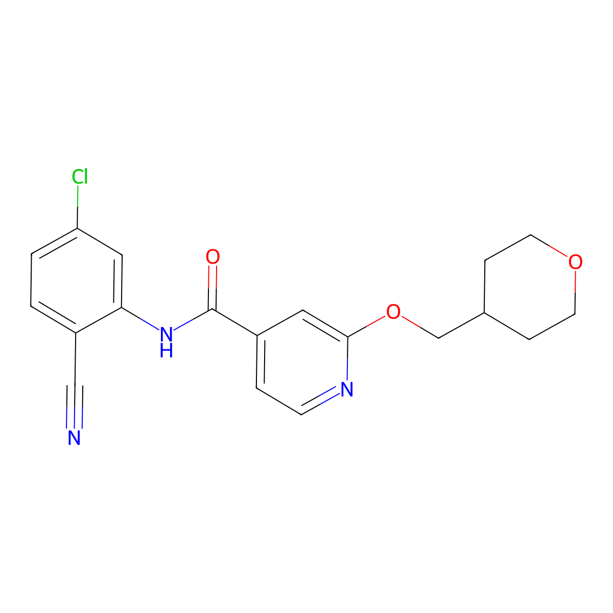 N-(5-chloro-2-cyanophenyl)-2-((tetrahydro-2H-pyran-4-yl)methoxy)isonicotinamide molecular structure, CAS 2034271-09-3