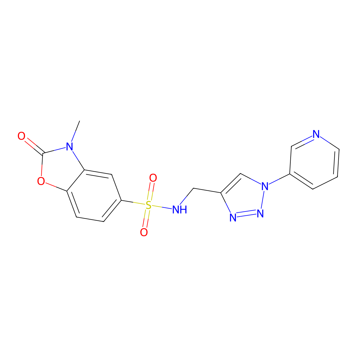 3-methyl-2-oxo-N-{[1-(pyridin-3-yl)-1H-1,2,3-triazol-4-yl]methyl}-2,3-dihydro-1,3-benzoxazole-5-sulfonamide molecular structure, CAS 2034271-10-6