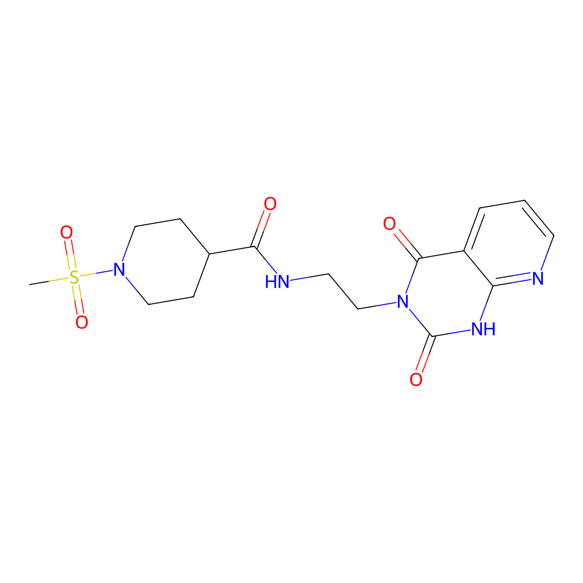 N-(2-(2,4-dioxo-1,2-dihydropyrido[2,3-d]pyrimidin-3(4H)-yl)ethyl)-1-(methylsulfonyl)piperidine-4-carboxamide molecular structure, CAS 2034271-13-9