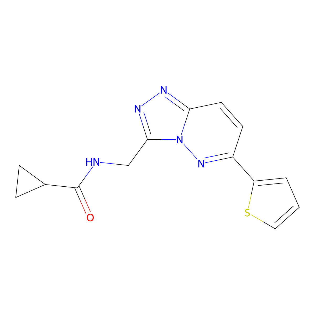 N-((6-(thiophen-2-yl)-[1,2,4]triazolo[4,3-b]pyridazin-3-yl)methyl)cyclopropanecarboxamide molecular structure, CAS 2034271-16-2