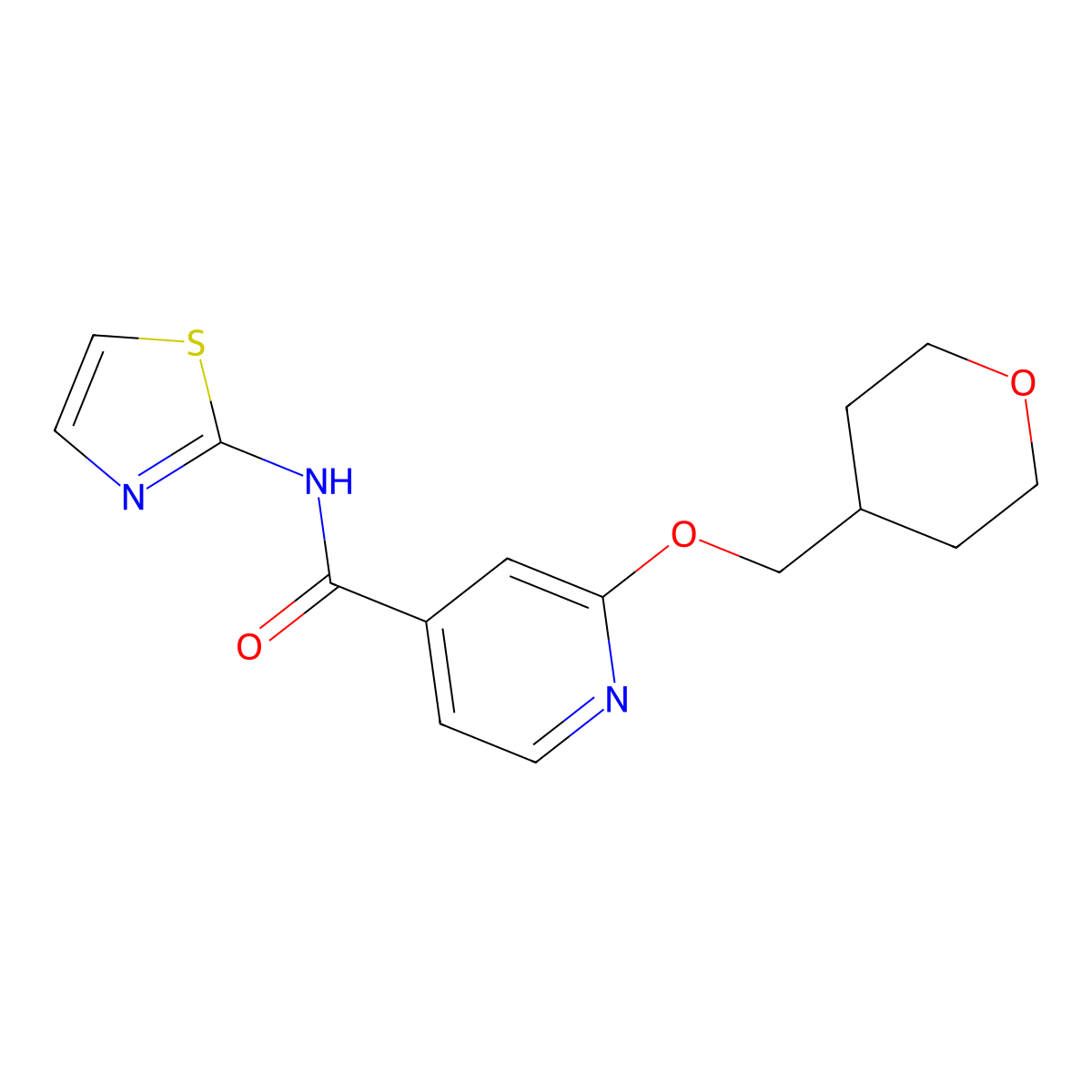 2-((tetrahydro-2H-pyran-4-yl)methoxy)-N-(thiazol-2-yl)isonicotinamide molecular structure, CAS 2034271-21-9