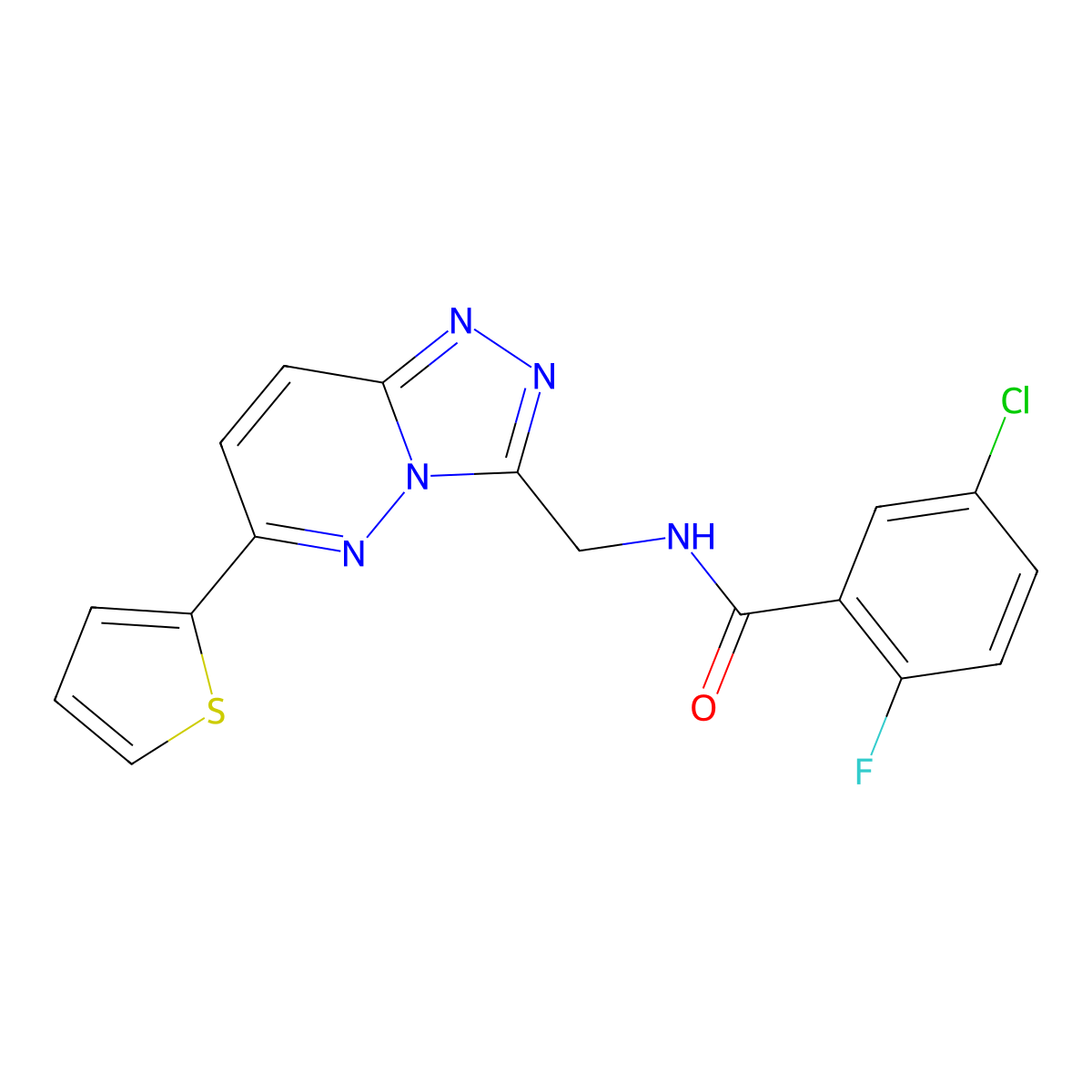 5-chloro-2-fluoro-N-((6-(thiophen-2-yl)-[1,2,4]triazolo[4,3-b]pyridazin-3-yl)methyl)benzamide molecular structure, CAS 2034271-22-0