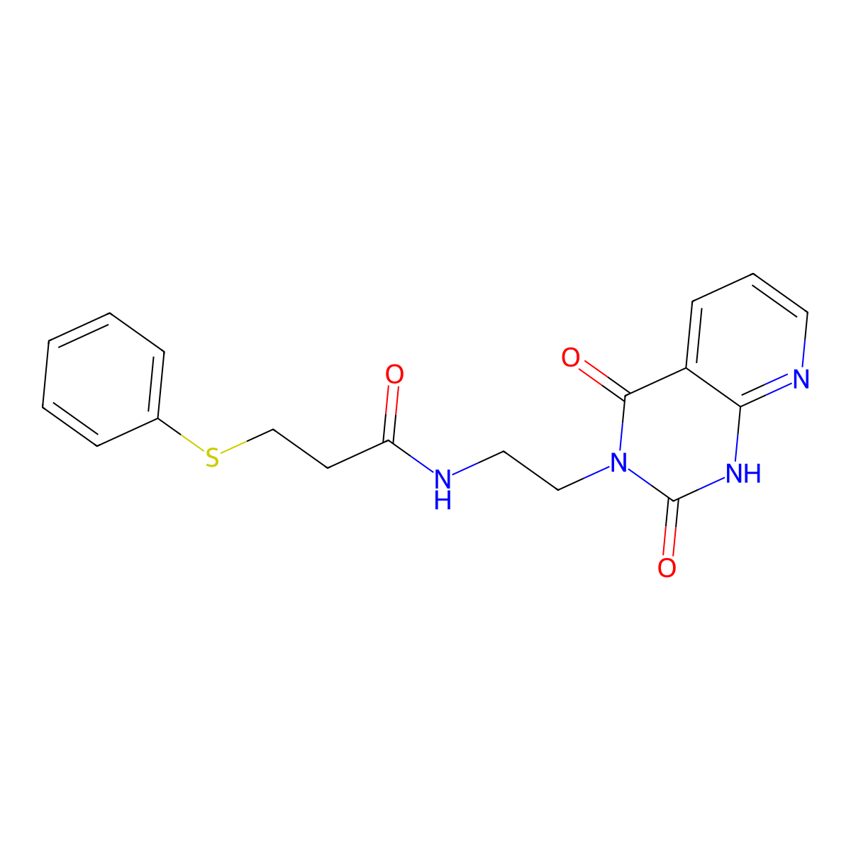 N-(2-(2,4-dioxo-1,2-dihydropyrido[2,3-d]pyrimidin-3(4H)-yl)ethyl)-3-(phenylthio)propanamide molecular structure, CAS 2034271-25-3