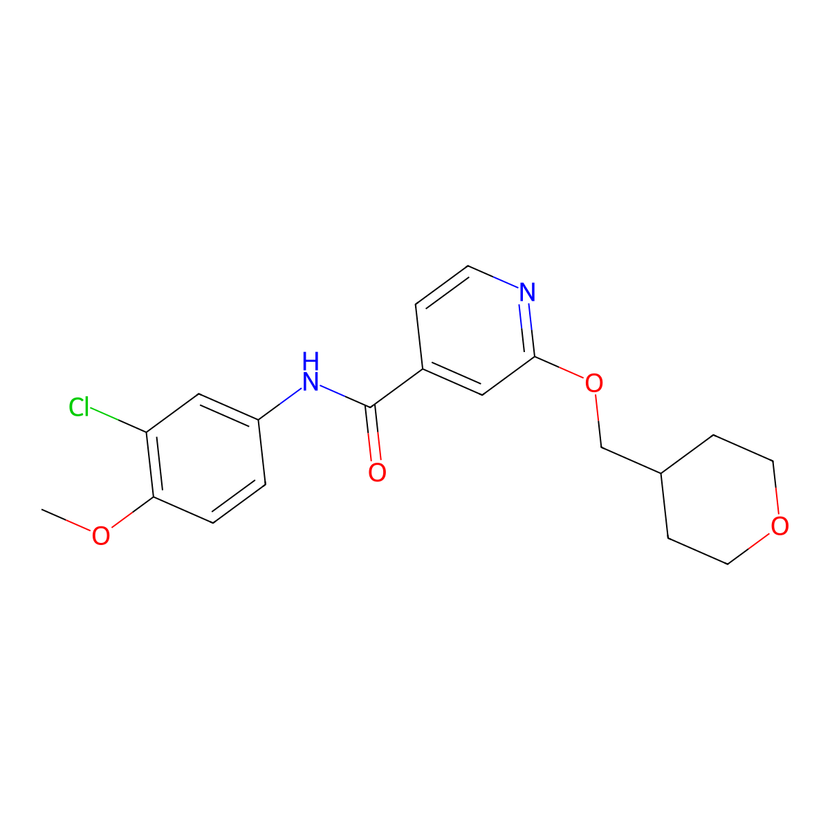 N-(3-chloro-4-methoxyphenyl)-2-((tetrahydro-2H-pyran-4-yl)methoxy)isonicotinamide molecular structure, CAS 2034271-26-4