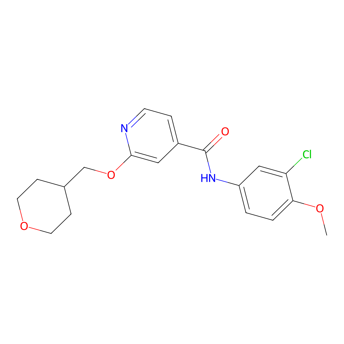 N-(3-chloro-4-methoxyphenyl)-2-((tetrahydro-2H-pyran-4-yl)methoxy)isonicotinamide molecular structure, CAS 2034271-26-4