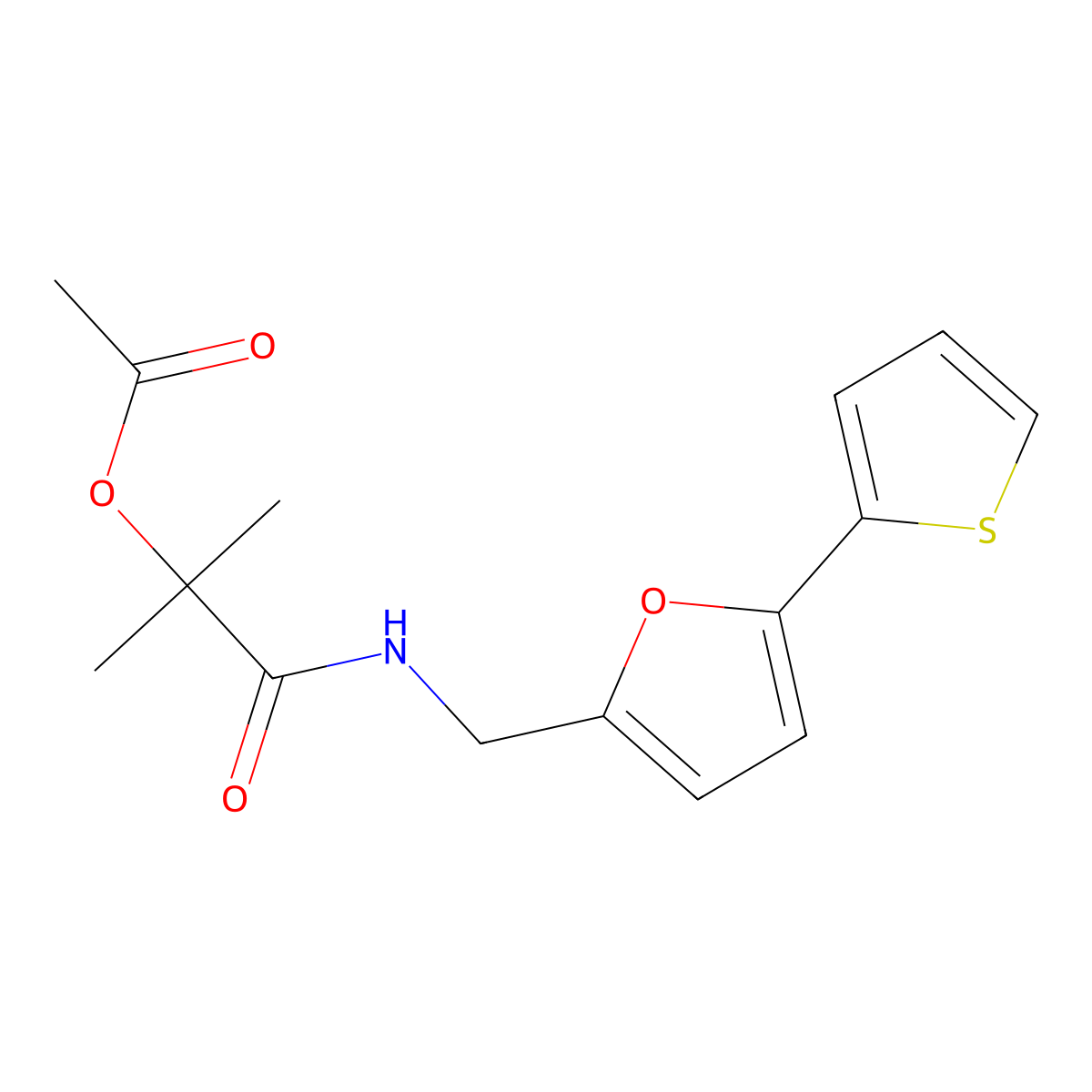 2-Methyl-1-oxo-1-(((5-(thiophen-2-yl)furan-2-yl)methyl)amino)propan-2-yl acetate molecular structure, CAS 2034271-29-7