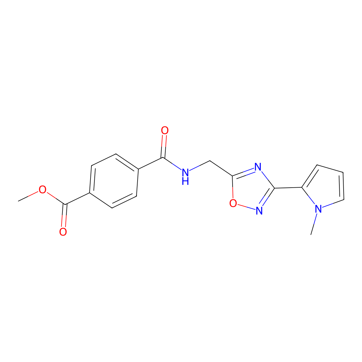 methyl 4-(((3-(1-methyl-1H-pyrrol-2-yl)-1,2,4-oxadiazol-5-yl)methyl)carbamoyl)benzoate molecular structure, CAS 2034271-31-1