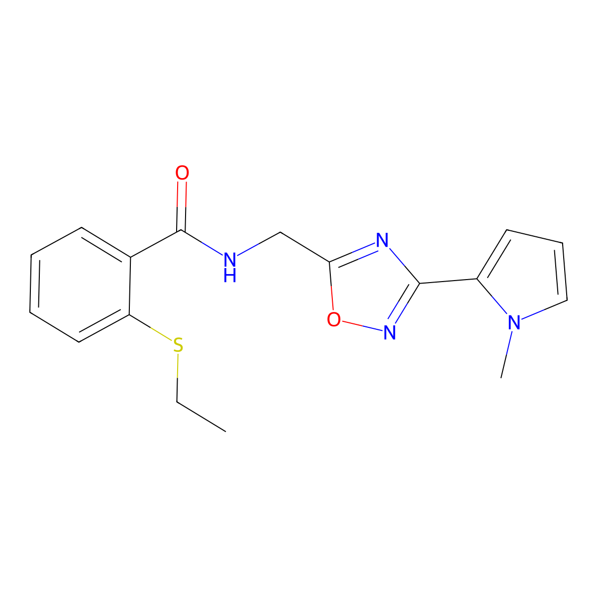 2-(ethylthio)-N-((3-(1-methyl-1H-pyrrol-2-yl)-1,2,4-oxadiazol-5-yl)methyl)benzamide molecular structure, CAS 2034271-38-8