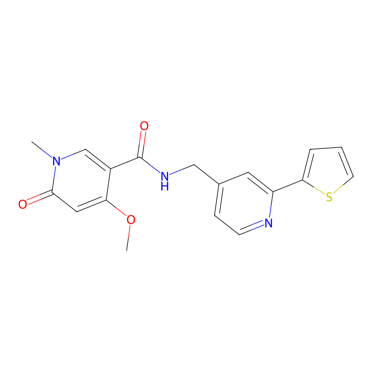 4-methoxy-1-methyl-6-oxo-N-((2-(thiophen-2-yl)pyridin-4-yl)methyl)-1,6-dihydropyridine-3-carboxamide molecular structure, CAS 2034271-40-2