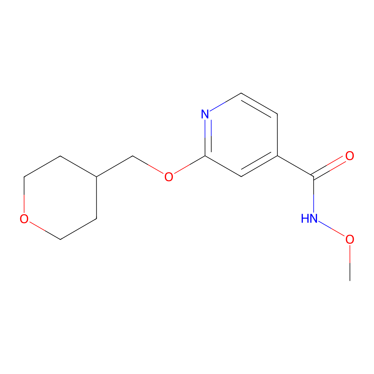 N-methoxy-2-((tetrahydro-2H-pyran-4-yl)methoxy)isonicotinamide molecular structure, CAS 2034271-41-3