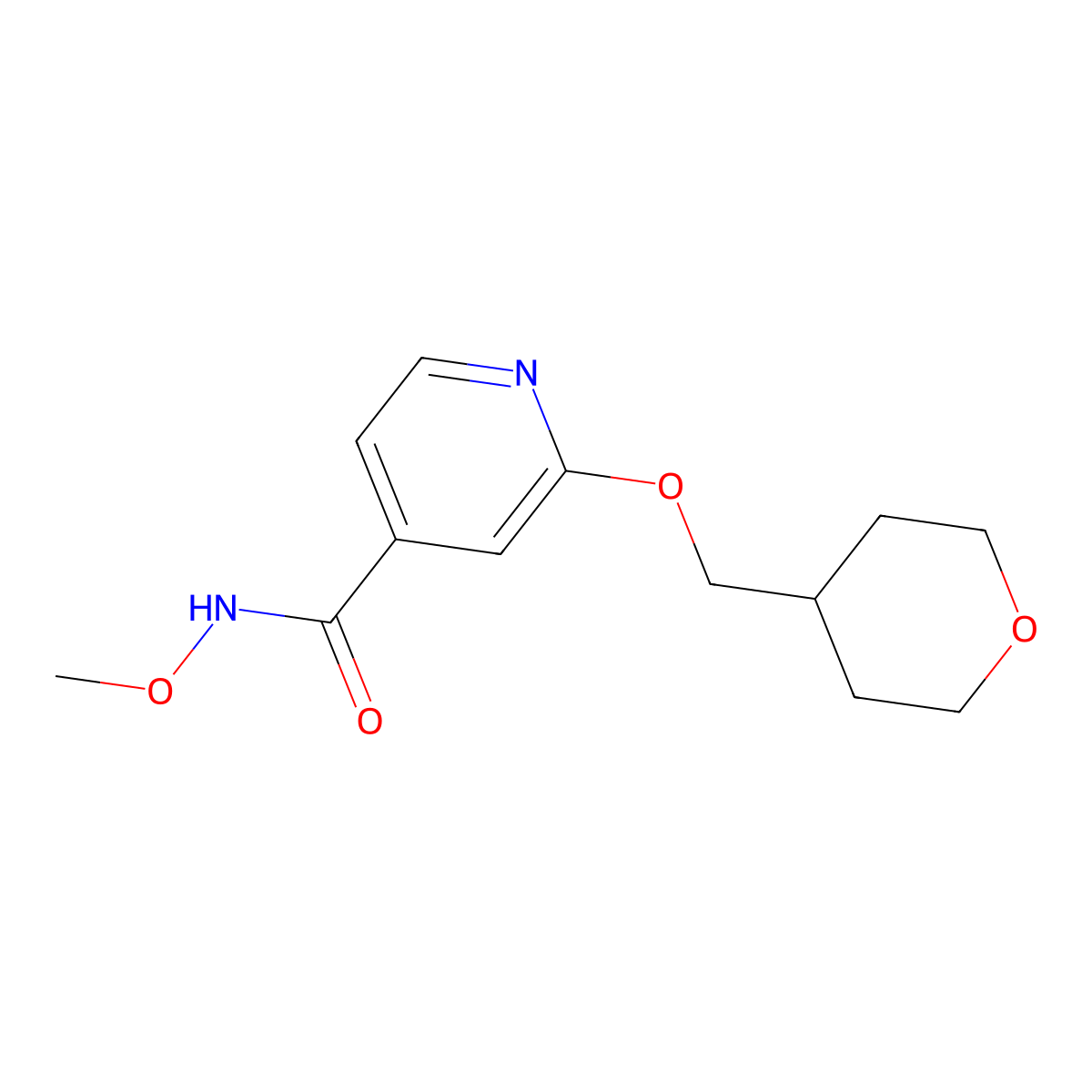 N-methoxy-2-((tetrahydro-2H-pyran-4-yl)methoxy)isonicotinamide molecular structure, CAS 2034271-41-3