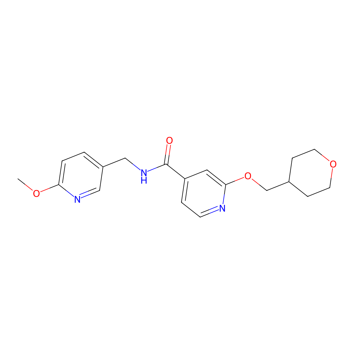 N-((6-methoxypyridin-3-yl)methyl)-2-((tetrahydro-2H-pyran-4-yl)methoxy)isonicotinamide molecular structure, CAS 2034271-45-7
