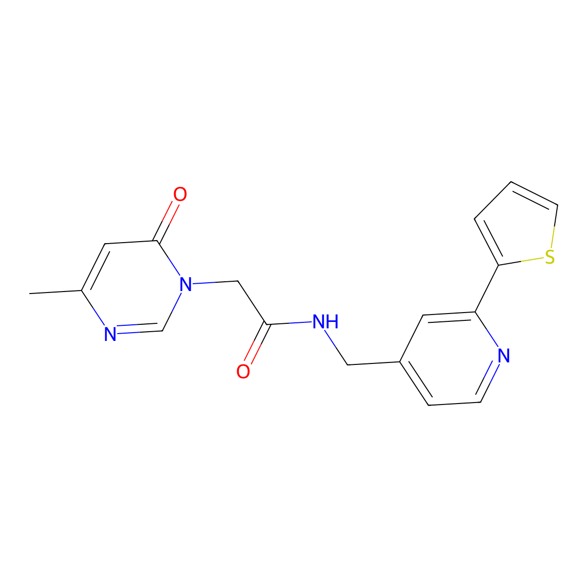 2-(4-methyl-6-oxopyrimidin-1(6H)-yl)-N-((2-(thiophen-2-yl)pyridin-4-yl)methyl)acetamide molecular structure, CAS 2034271-48-0