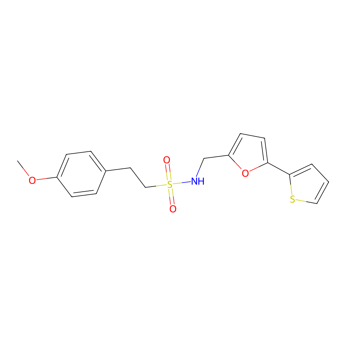 2-(4-methoxyphenyl)-N-((5-(thiophen-2-yl)furan-2-yl)methyl)ethanesulfonamide molecular structure, CAS 2034271-49-1