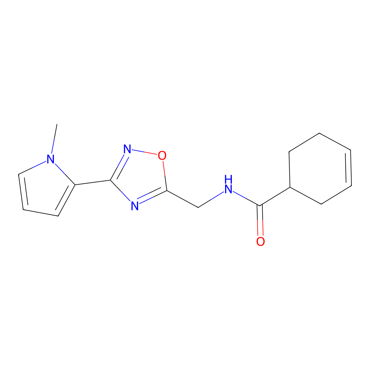 N-((3-(1-methyl-1H-pyrrol-2-yl)-1,2,4-oxadiazol-5-yl)methyl)cyclohex-3-enecarboxamide molecular structure, CAS 2034271-50-4