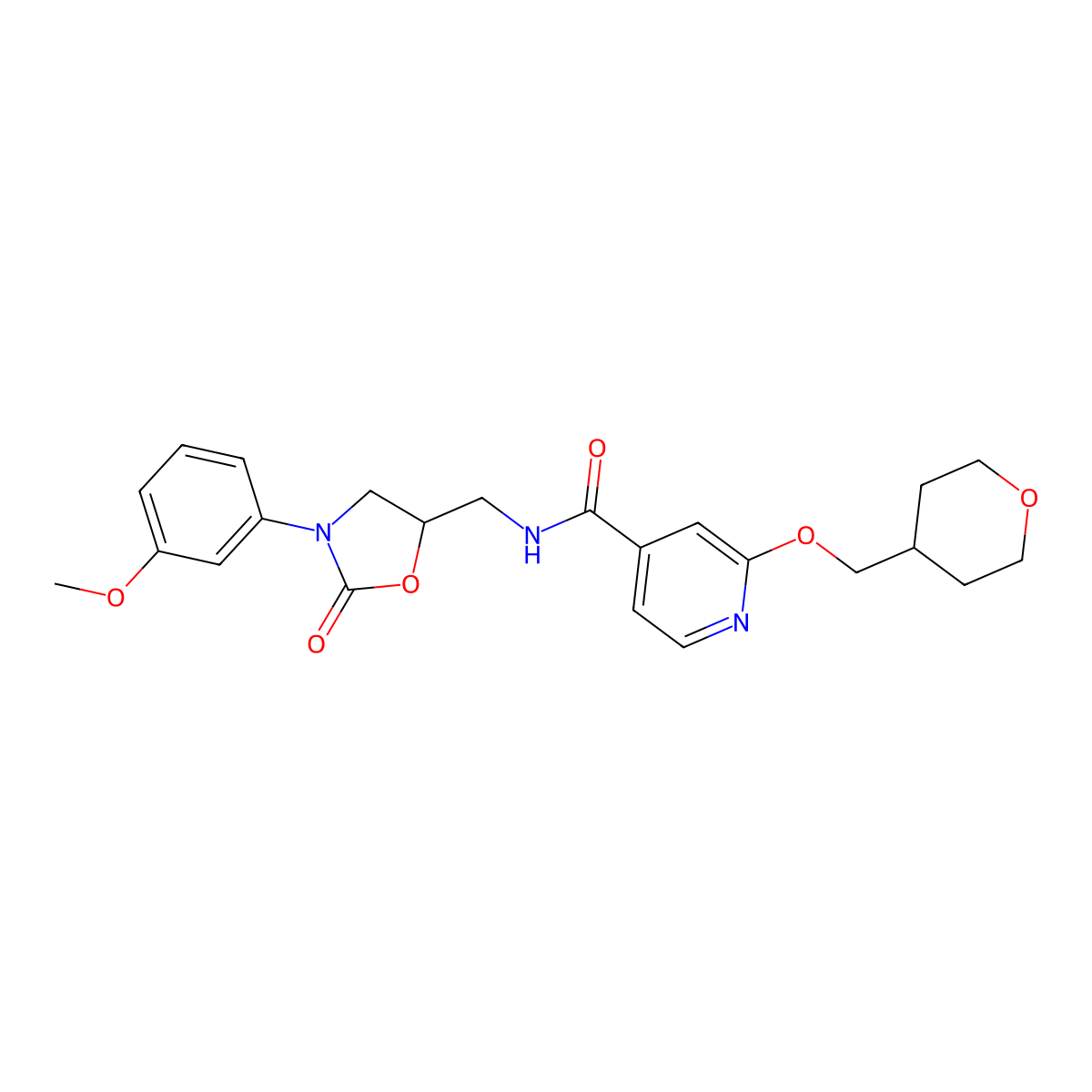 N-((3-(3-methoxyphenyl)-2-oxooxazolidin-5-yl)methyl)-2-((tetrahydro-2H-pyran-4-yl)methoxy)isonicotinamide molecular structure, CAS 2034271-55-9