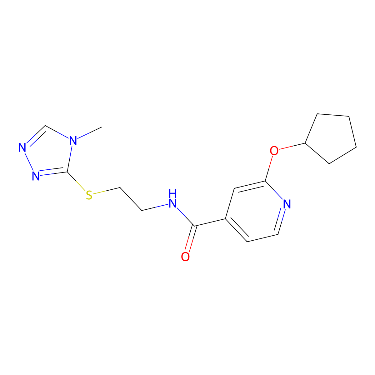 2-(cyclopentyloxy)-N-(2-((4-methyl-4H-1,2,4-triazol-3-yl)thio)ethyl)isonicotinamide molecular structure, CAS 2034271-60-6