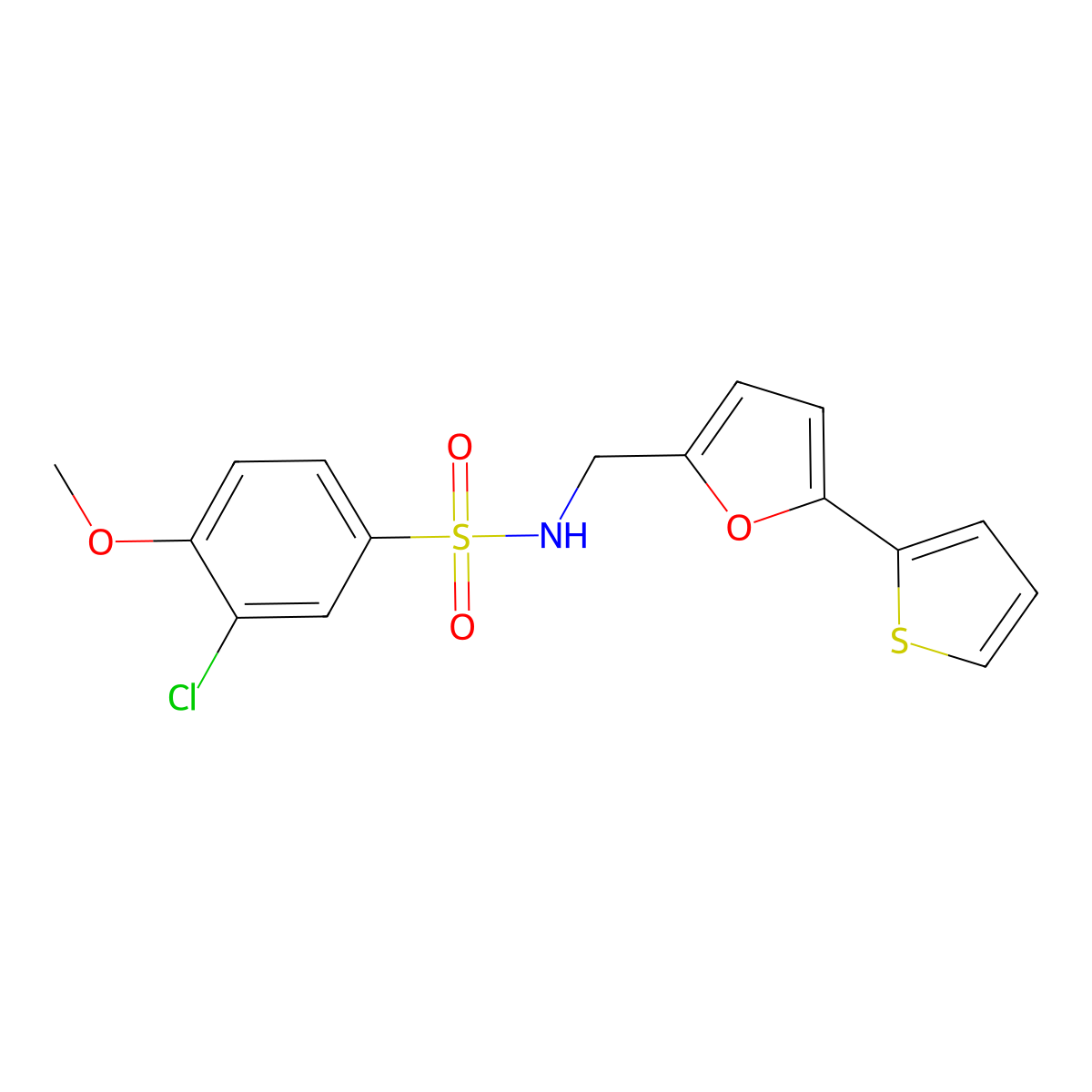 3-chloro-4-methoxy-N-((5-(thiophen-2-yl)furan-2-yl)methyl)benzenesulfonamide molecular structure, CAS 2034271-63-9