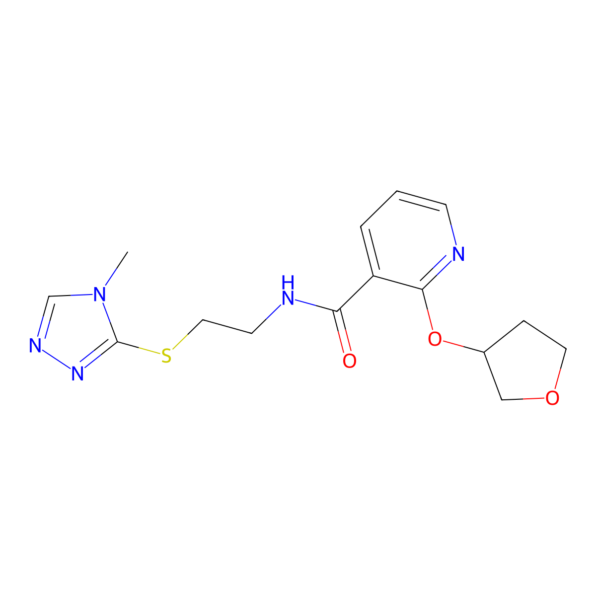 N-(2-((4-methyl-4H-1,2,4-triazol-3-yl)thio)ethyl)-2-((tetrahydrofuran-3-yl)oxy)nicotinamide molecular structure, CAS 2034271-65-1