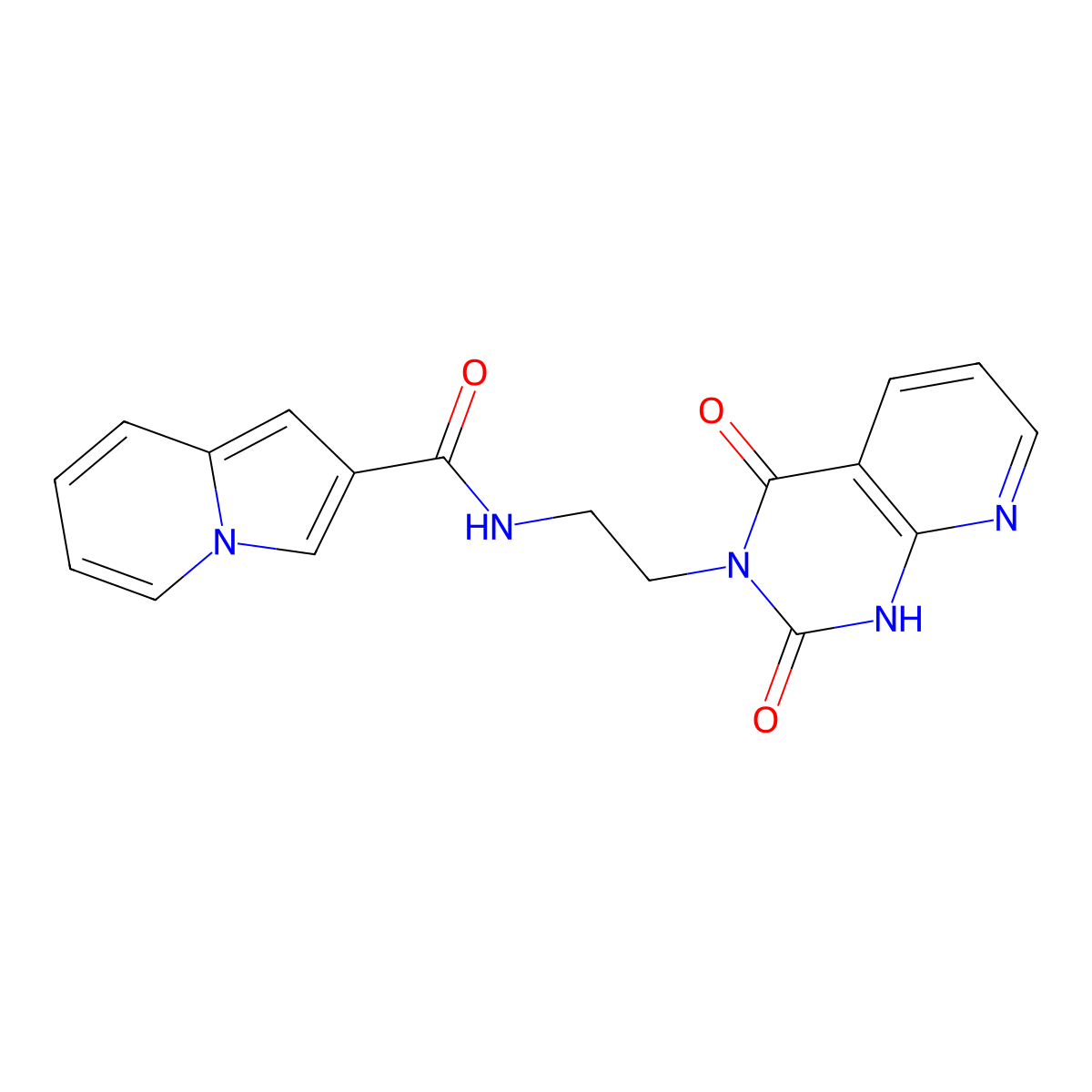 N-(2-(2,4-dioxo-1,2-dihydropyrido[2,3-d]pyrimidin-3(4H)-yl)ethyl)indolizine-2-carboxamide molecular structure, CAS 2034271-66-2