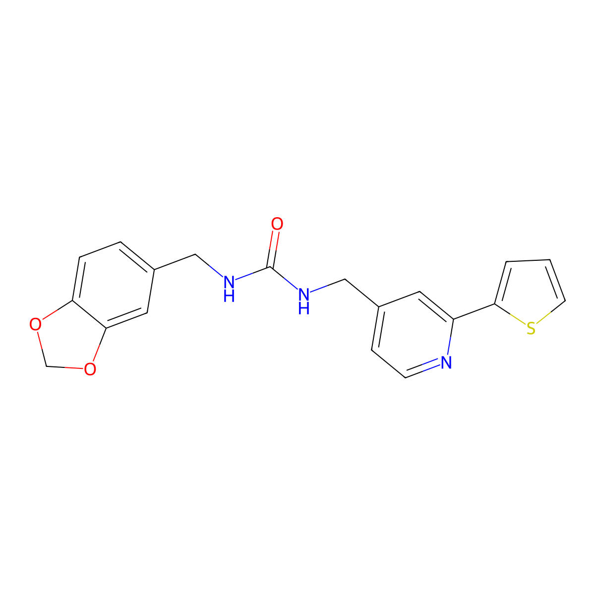 1-(Benzo[d][1,3]dioxol-5-ylmethyl)-3-((2-(thiophen-2-yl)pyridin-4-yl)methyl)urea molecular structure, CAS 2034271-69-5