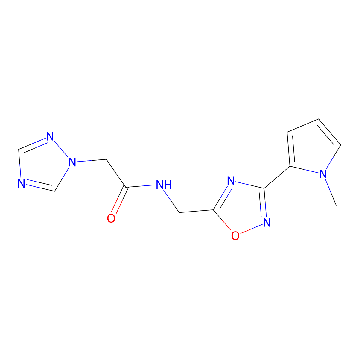 N-{[3-(1-methyl-1H-pyrrol-2-yl)-1,2,4-oxadiazol-5-yl]methyl}-2-(1H-1,2,4-triazol-1-yl)acetamide molecular structure, CAS 2034271-70-8