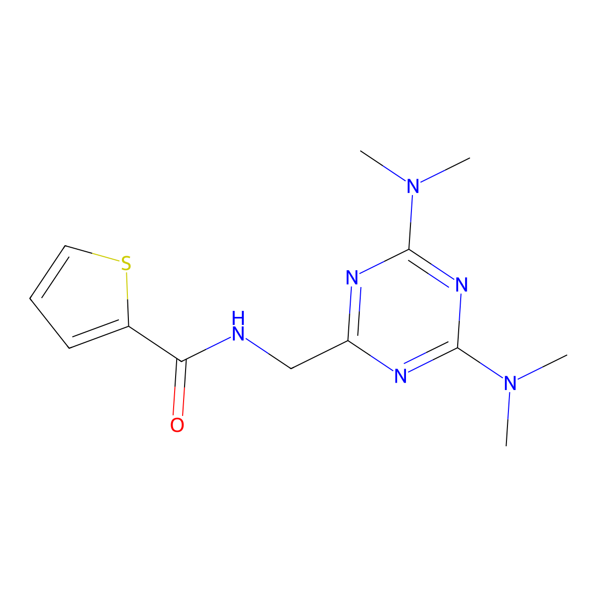 N-((4,6-bis(dimethylamino)-1,3,5-triazin-2-yl)methyl)thiophene-2-carboxamide molecular structure, CAS 2034271-71-9