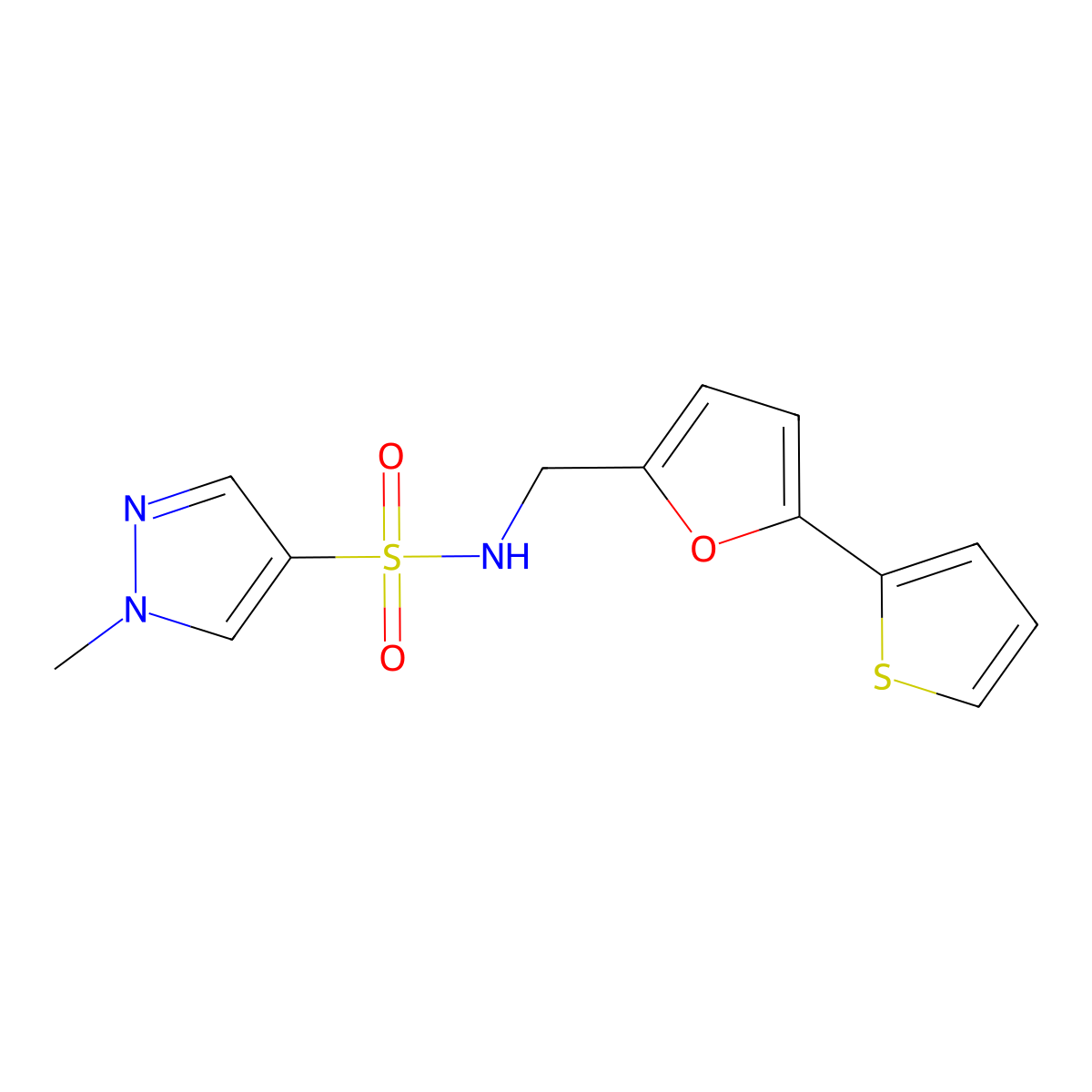 1-methyl-N-{[5-(thiophen-2-yl)furan-2-yl]methyl}-1H-pyrazole-4-sulfonamide molecular structure, CAS 2034271-73-1