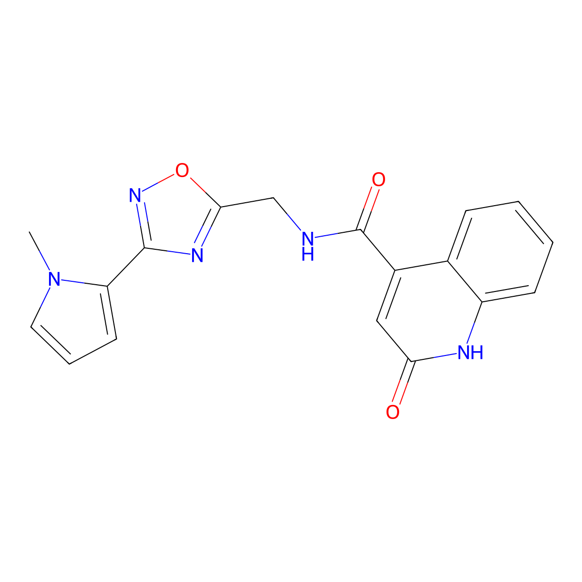 2-hydroxy-N-((3-(1-methyl-1H-pyrrol-2-yl)-1,2,4-oxadiazol-5-yl)methyl)quinoline-4-carboxamide molecular structure, CAS 2034271-88-8