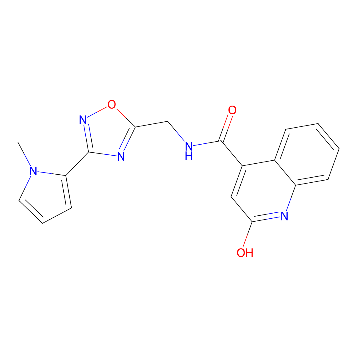 2-hydroxy-N-((3-(1-methyl-1H-pyrrol-2-yl)-1,2,4-oxadiazol-5-yl)methyl)quinoline-4-carboxamide molecular structure, CAS 2034271-88-8