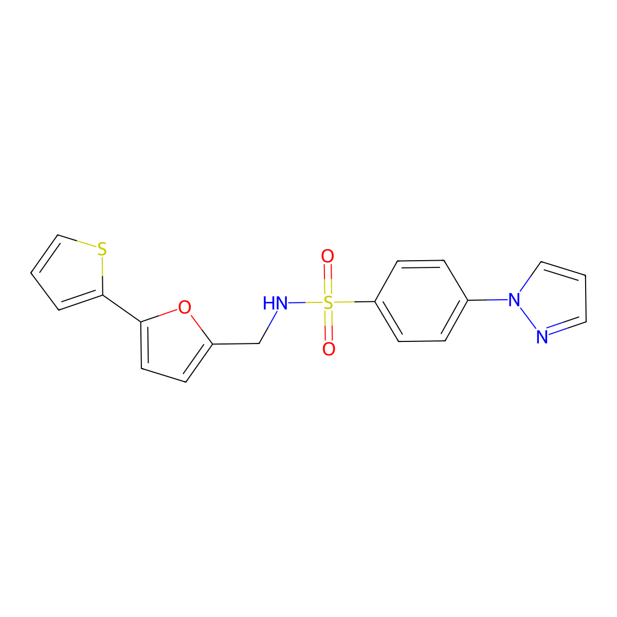 4-(1H-pyrazol-1-yl)-N-((5-(thiophen-2-yl)furan-2-yl)methyl)benzenesulfonamide molecular structure, CAS 2034271-89-9