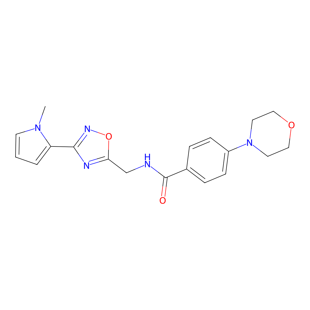N-((3-(1-methyl-1H-pyrrol-2-yl)-1,2,4-oxadiazol-5-yl)methyl)-4-morpholinobenzamide molecular structure, CAS 2034271-91-3