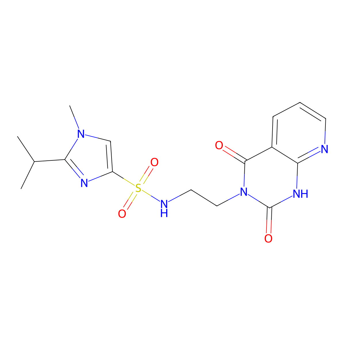 N-(2-(2,4-dioxo-1,2-dihydropyrido[2,3-d]pyrimidin-3(4H)-yl)ethyl)-2-isopropyl-1-methyl-1H-imidazole-4-sulfonamide molecular structure, CAS 2034271-93-5