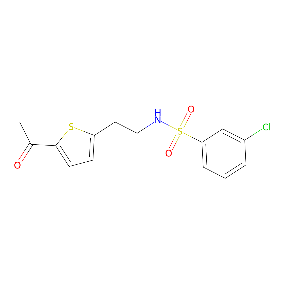 N-(2-(5-acetylthiophen-2-yl)ethyl)-3-chlorobenzenesulfonamide molecular structure, CAS 2034272-17-6