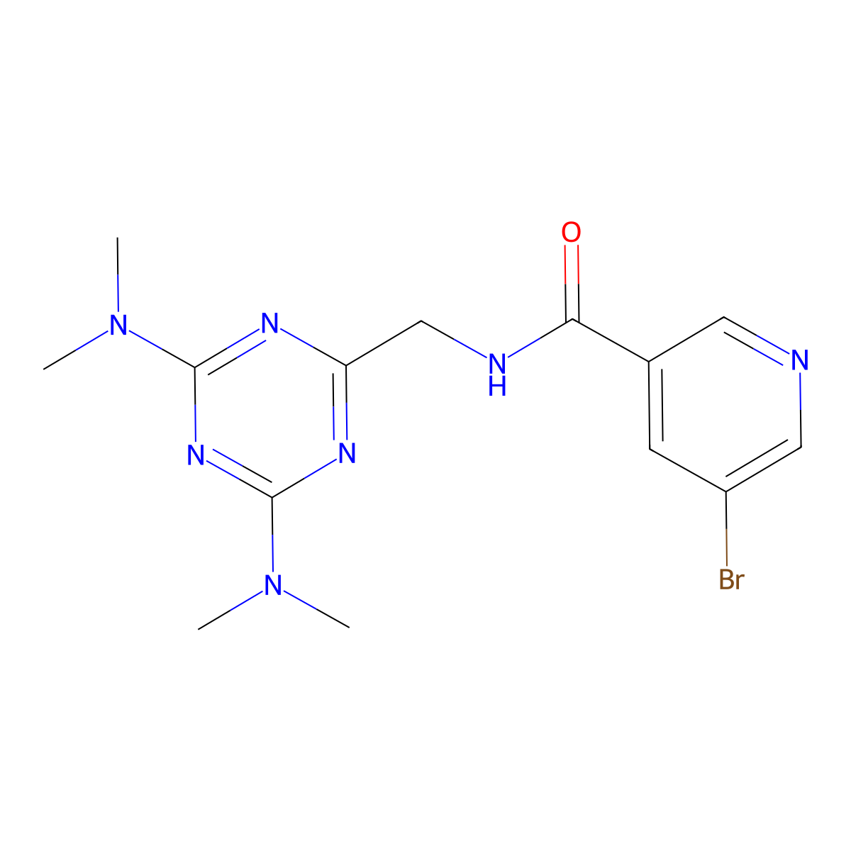 N-((4,6-bis(dimethylamino)-1,3,5-triazin-2-yl)methyl)-5-bromonicotinamide molecular structure, CAS 2034272-22-3