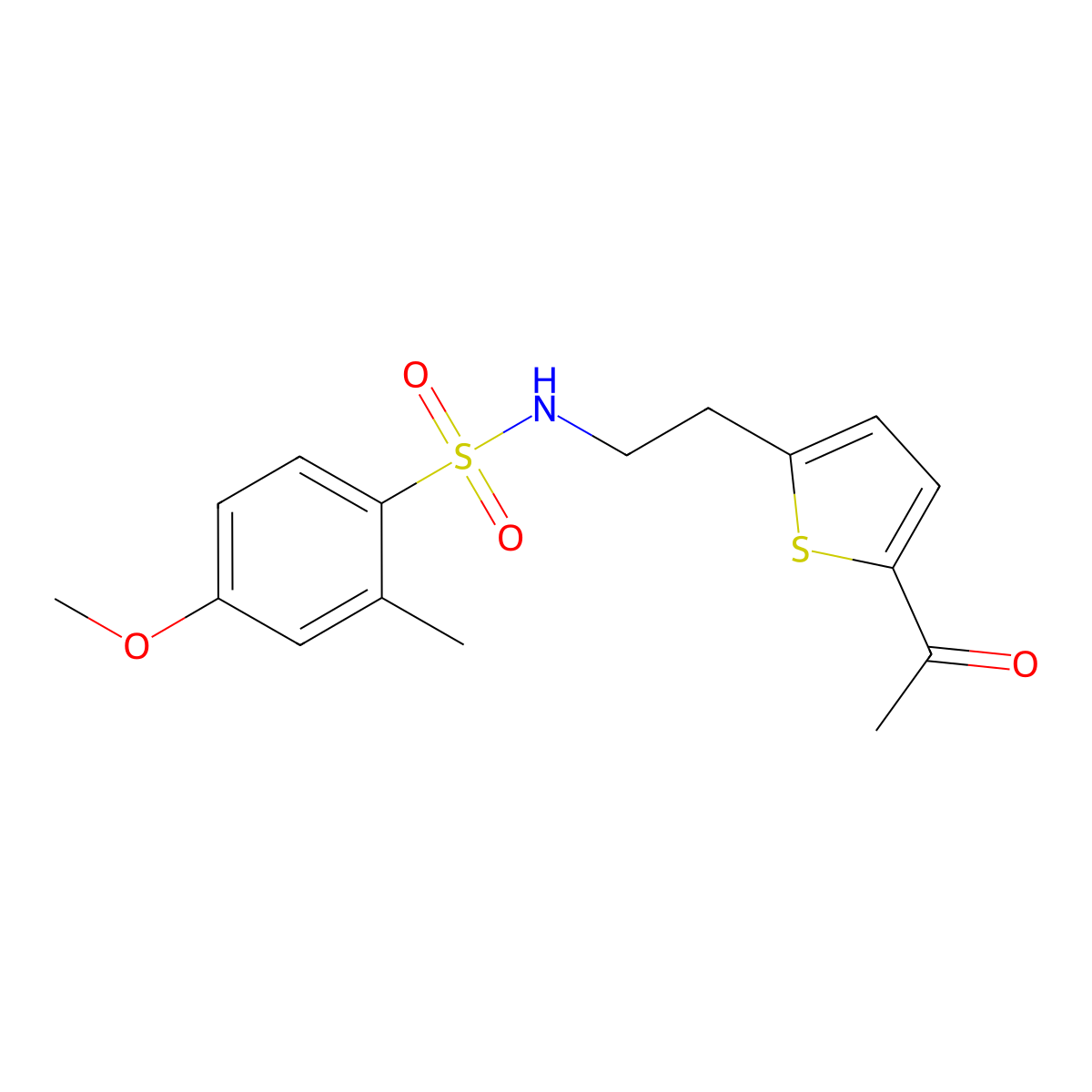 N-(2-(5-acetylthiophen-2-yl)ethyl)-4-methoxy-2-methylbenzenesulfonamide molecular structure, CAS 2034272-24-5