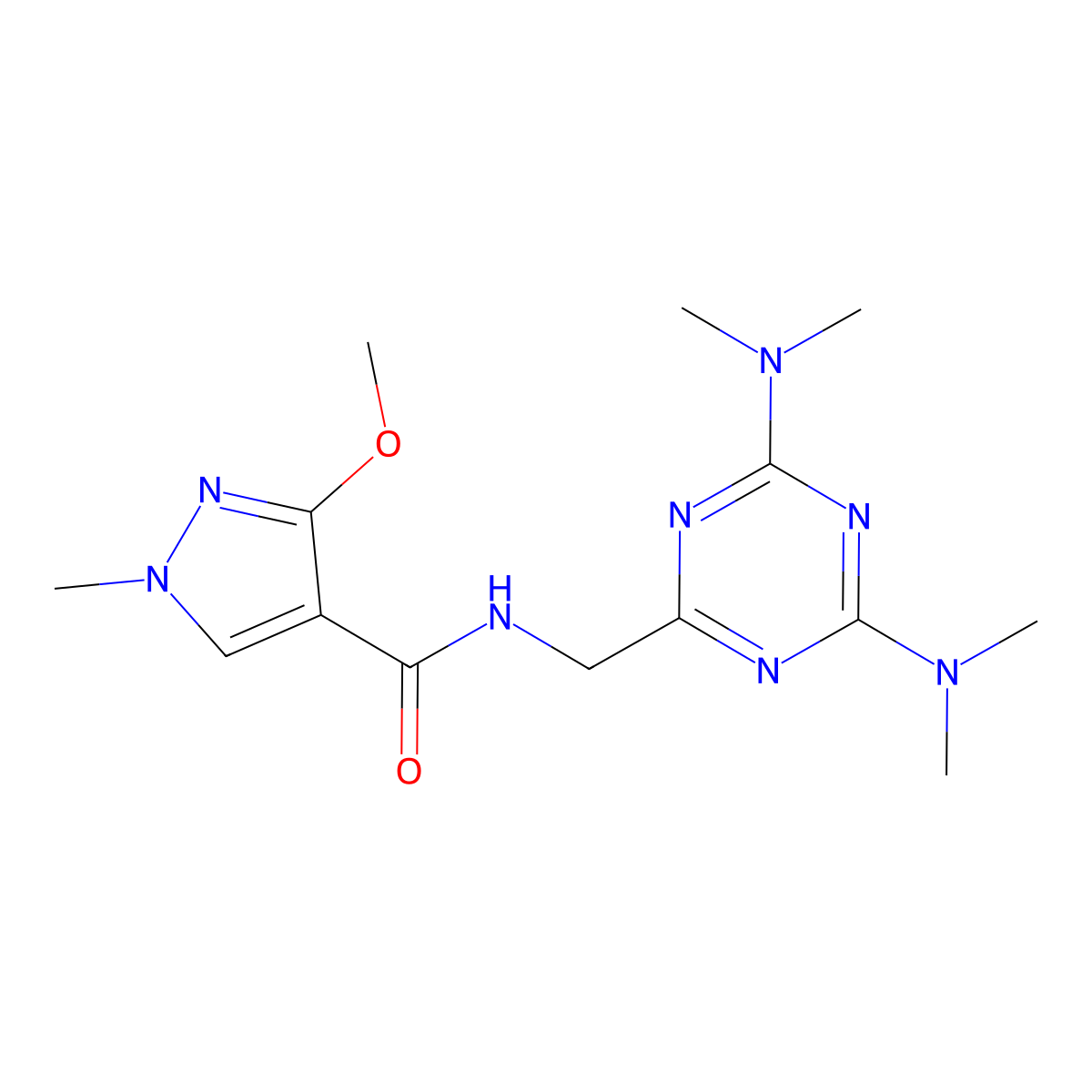 N-{[4,6-bis(dimethylamino)-1,3,5-triazin-2-yl]methyl}-3-methoxy-1-methyl-1H-pyrazole-4-carboxamide molecular structure, CAS 2034272-34-7
