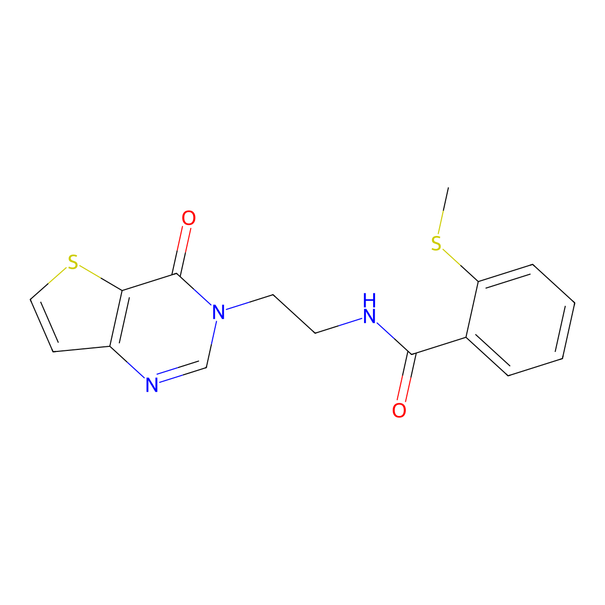 2-(methylthio)-N-(2-(4-oxothieno[3,2-d]pyrimidin-3(4H)-yl)ethyl)benzamide molecular structure, CAS 2034272-39-2