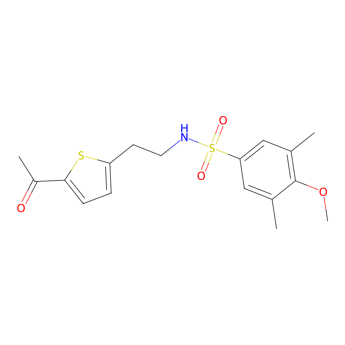N-(2-(5-acetylthiophen-2-yl)ethyl)-4-methoxy-3,5-dimethylbenzenesulfonamide molecular structure, CAS 2034272-40-5