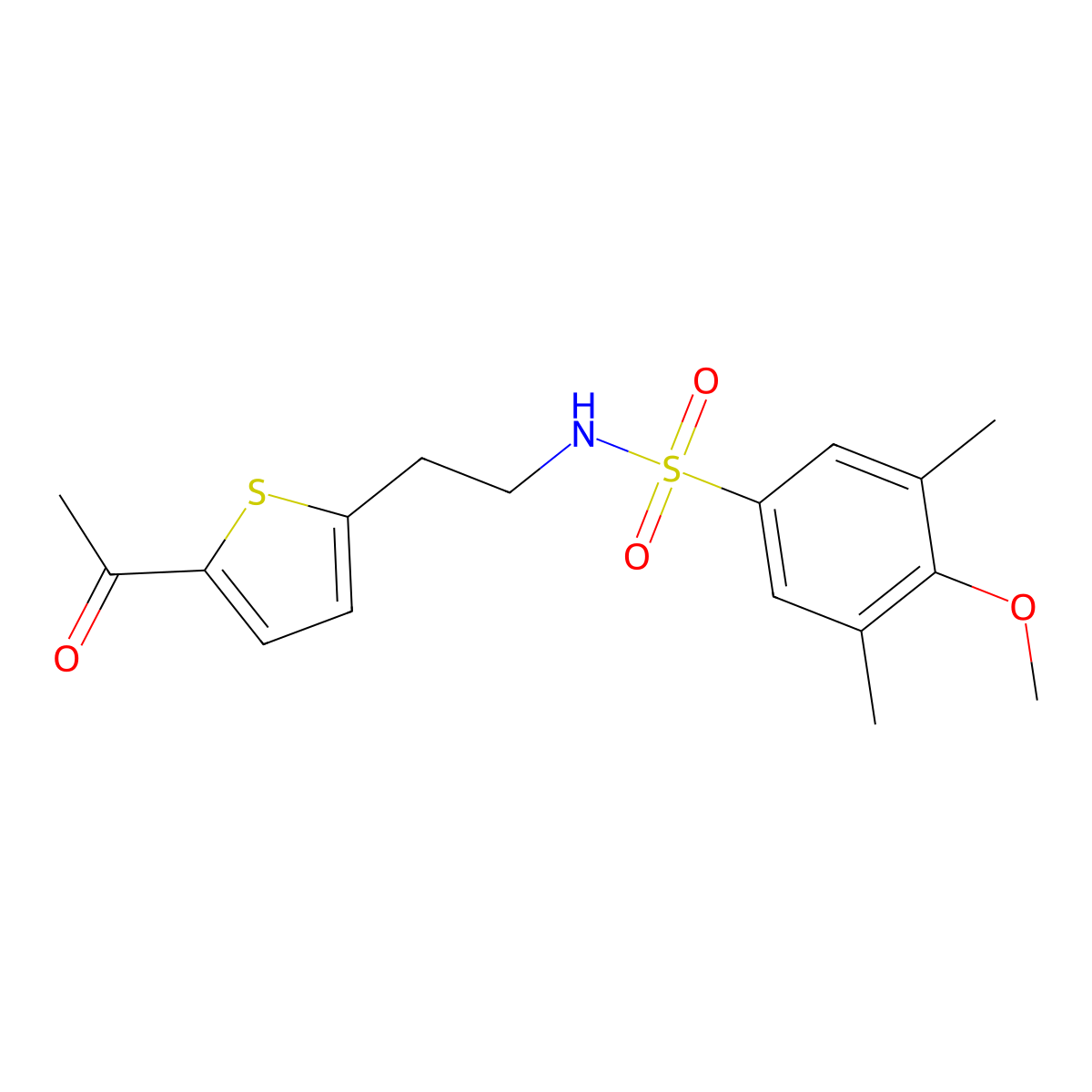 N-(2-(5-acetylthiophen-2-yl)ethyl)-4-methoxy-3,5-dimethylbenzenesulfonamide molecular structure, CAS 2034272-40-5