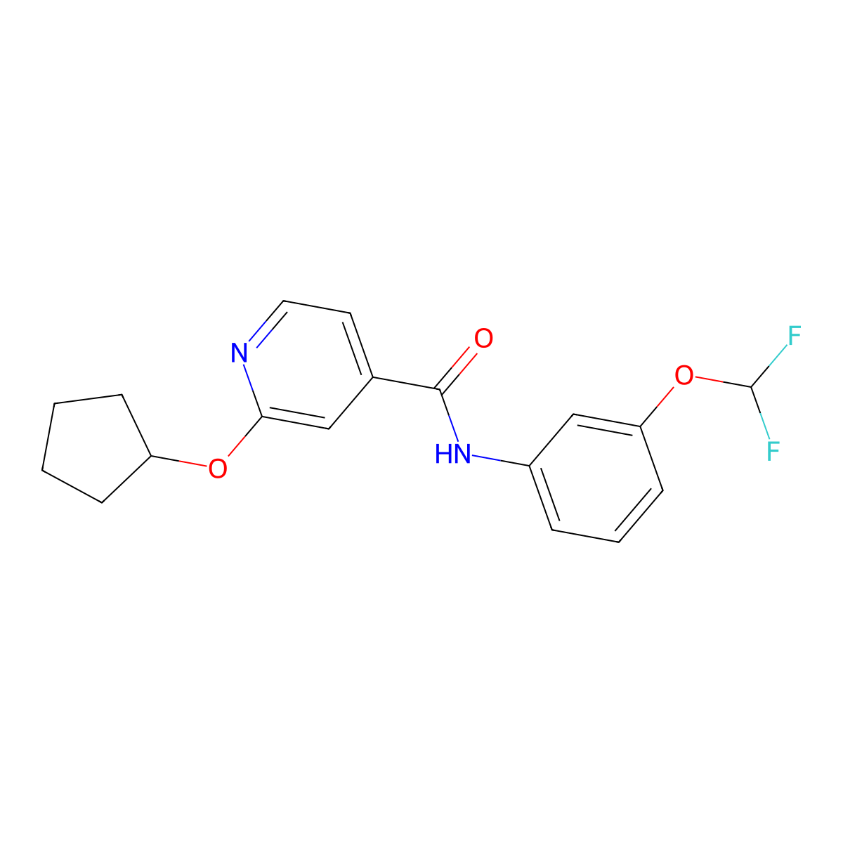 2-(cyclopentyloxy)-N-(3-(difluoromethoxy)phenyl)isonicotinamide molecular structure, CAS 2034272-45-0
