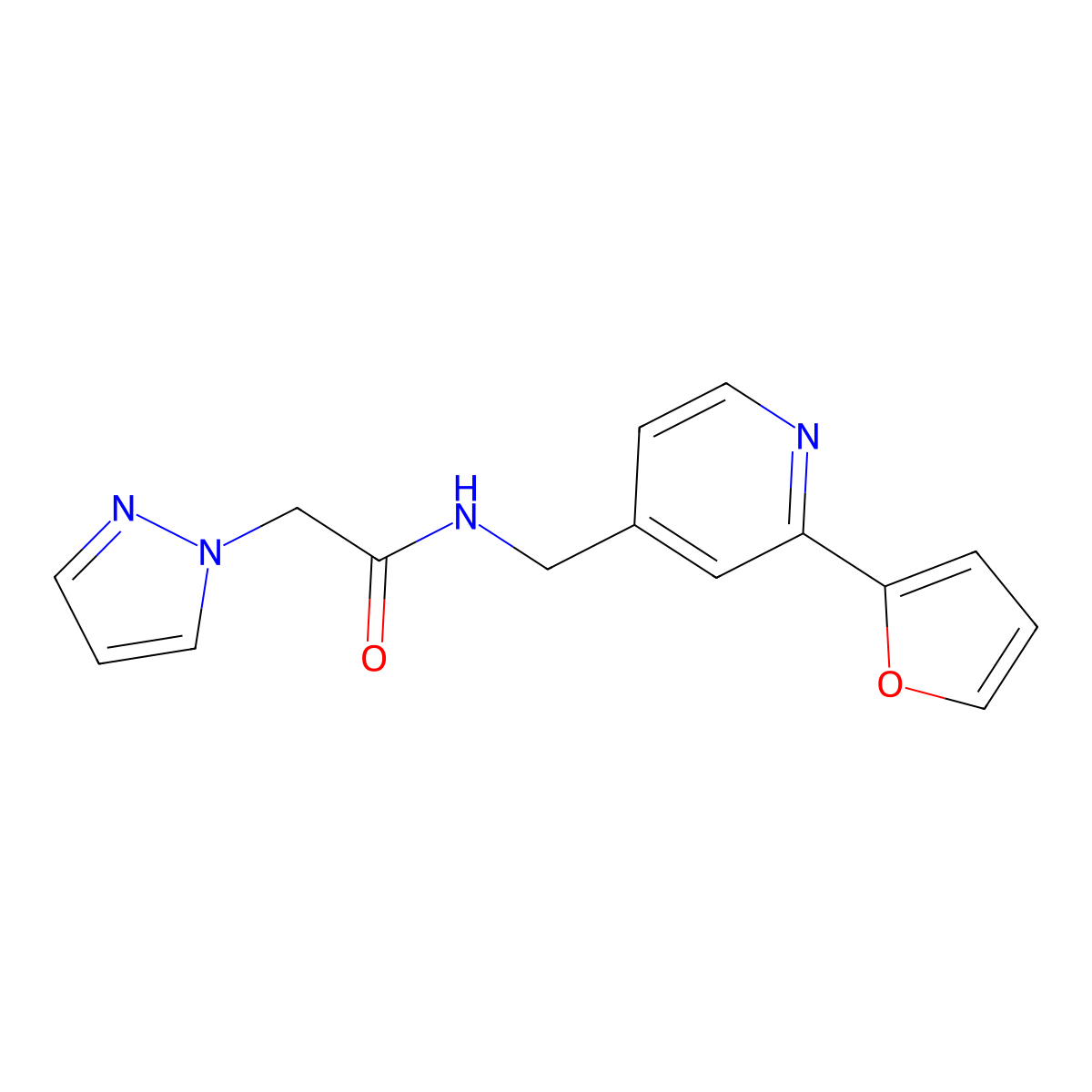N-((2-(furan-2-yl)pyridin-4-yl)methyl)-2-(1H-pyrazol-1-yl)acetamide molecular structure, CAS 2034272-48-3
