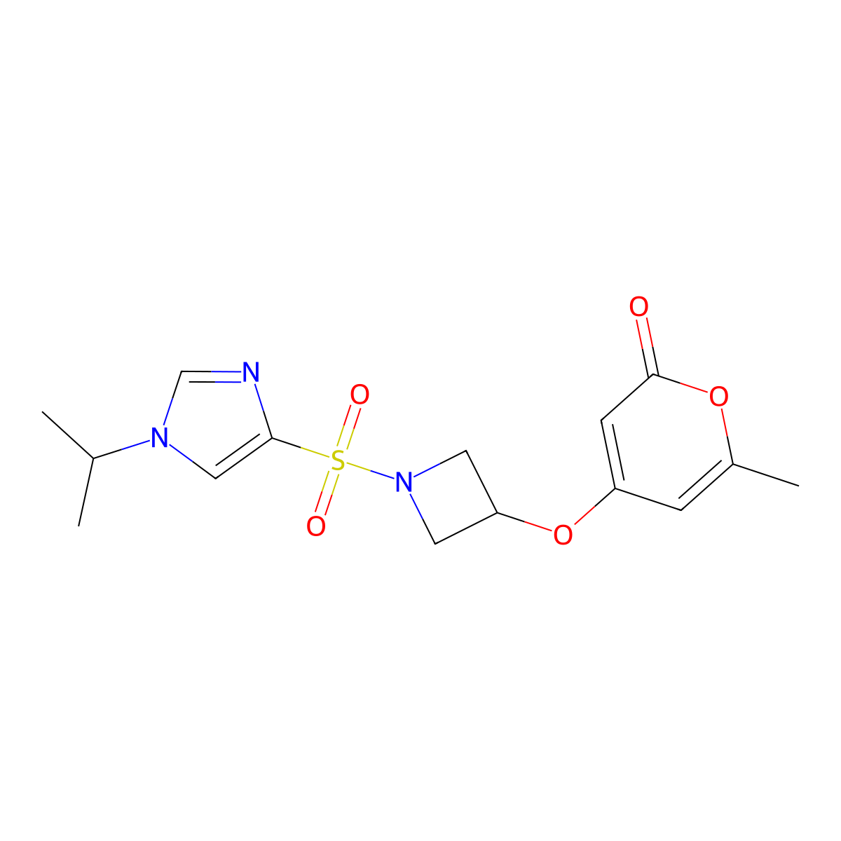 4-((1-((1-isopropyl-1H-imidazol-4-yl)sulfonyl)azetidin-3-yl)oxy)-6-methyl-2H-pyran-2-one molecular structure, CAS 2034272-54-1