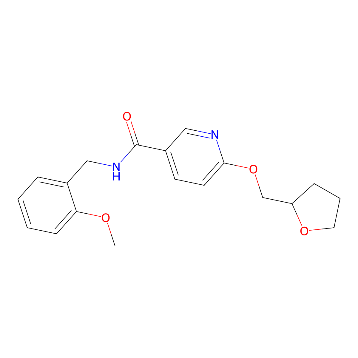 N-(2-methoxybenzyl)-6-((tetrahydrofuran-2-yl)methoxy)nicotinamide molecular structure, CAS 2034272-70-1