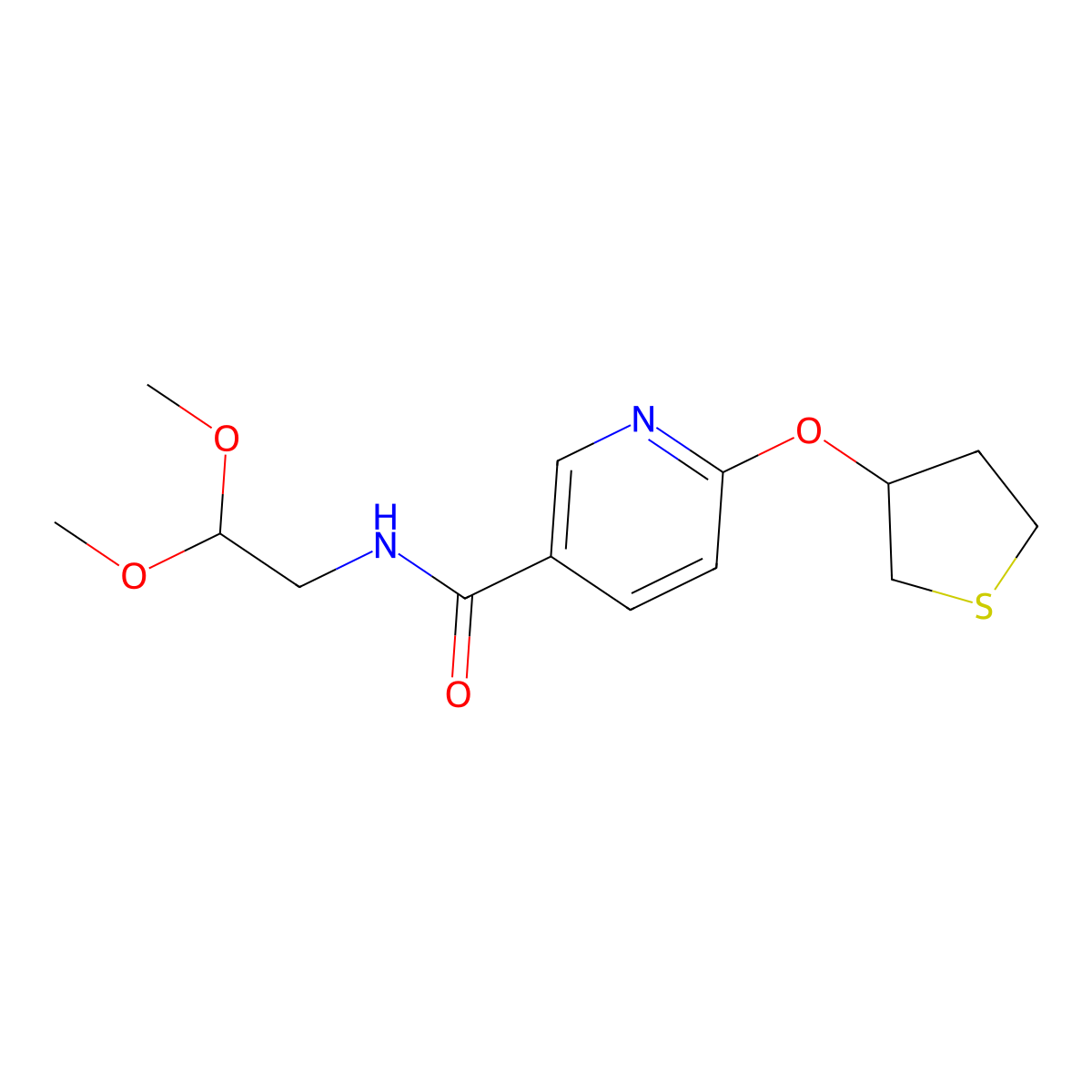 N-(2,2-dimethoxyethyl)-6-((tetrahydrothiophen-3-yl)oxy)nicotinamide molecular structure, CAS 2034272-71-2